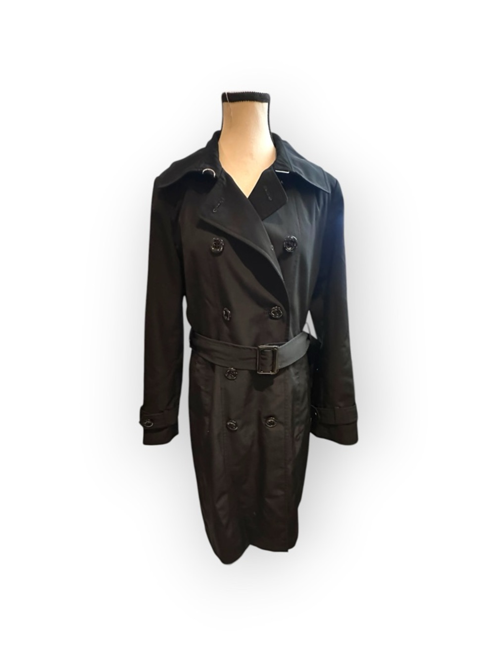 Women’s M Calvin Klein Black Trench Coat - Double Breasted Belted - Picture 3 of 14